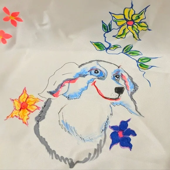 Spring Silk/satin Scarf Hand painted One of A Kind "Best Friends" Dog Print - Picture 13 of 14